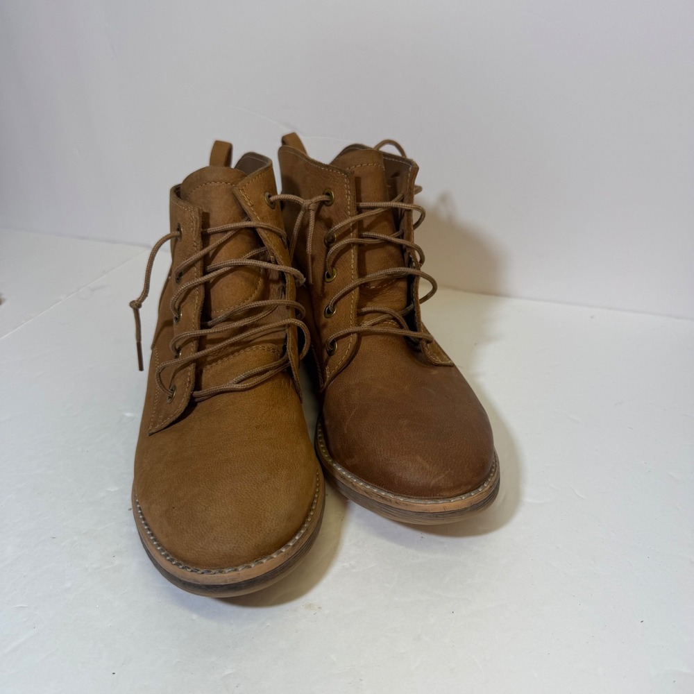 Dibs Womens Tan Brown Leather Lace Up Ankle Boots Booties 5944004 Size 7.5M